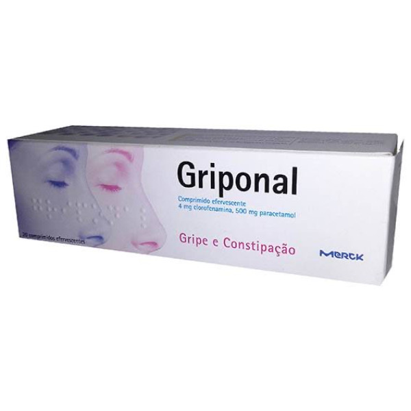 Griponal , 4 mg + 500 mg Recipiente para comprimidos 20 Unidade(s) Comp eferv