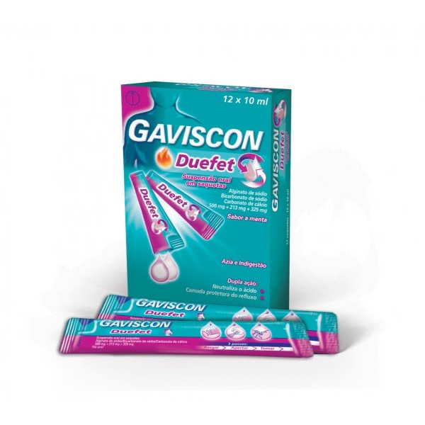 Gaviscon Duefet, 500/213/325 mg x 12 susp oral saq