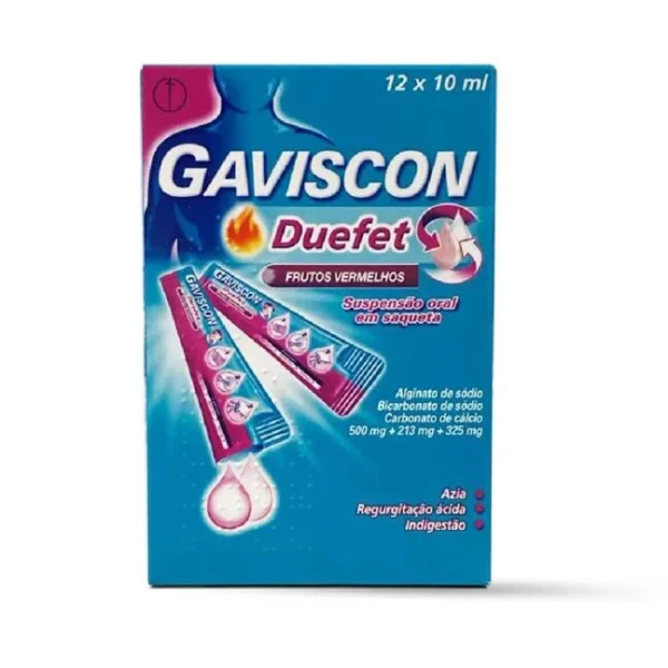 Gaviscon Duefet Frutos Vermelhos 500 mg + 213 mg + 325 mg Saquetas Suspensão Oral x12