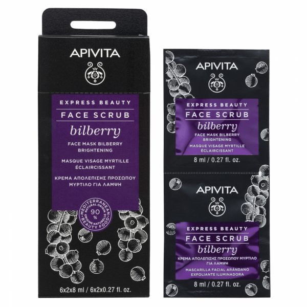 Apivita Express Beauty Esfoliante Iluminador De Rosto De Mirtilo 8ml x2