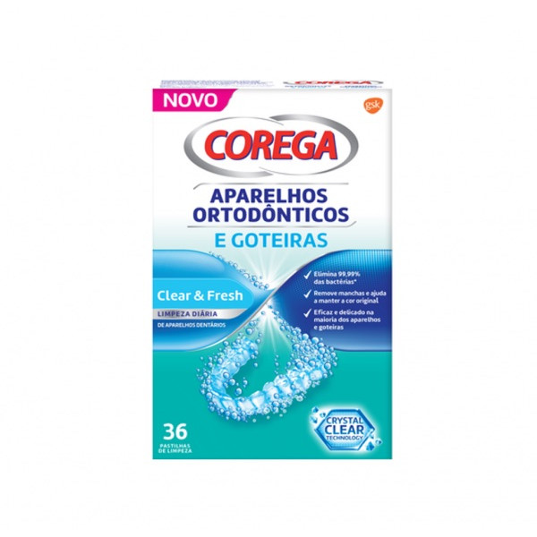 Corega Ortodôntica Goteiras Pastilhas Limpeza x36