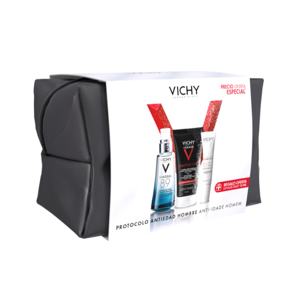 Vichy Homme Coffret  Structure Force Creme + Minéral 89 Sérum + Fluido Solar + Bolsa