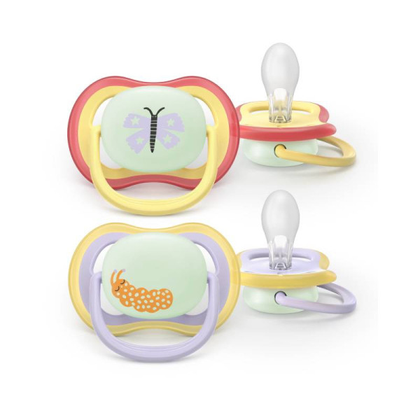 Philips Avent Ultra Air Chupeta Noturna Borboleta e Minhoca 0-6m+ | Brilha no Escuro