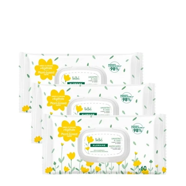 Klorane Bebé Toalhetes à Base de Água Pack 60X3.webp